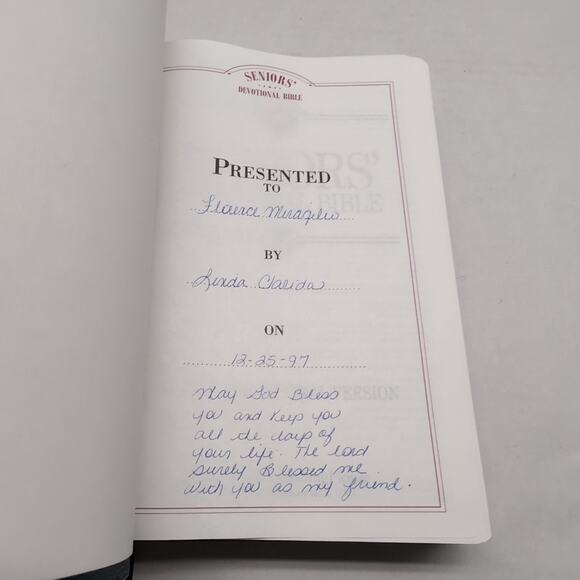 Seniors Devotional Bible NIV Zondervan Navy Bonded Leather Large Print Silver - Picture 7 of 11